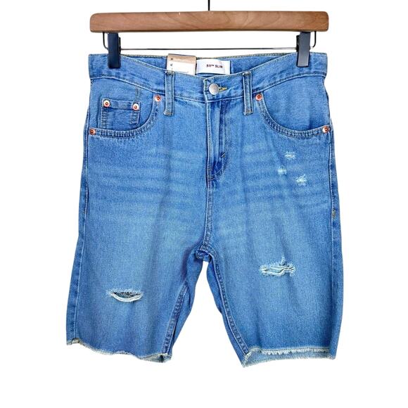 Levi’s NWT Boy's 511 Slim Medium Wash Denim Distressed Cut Off Jean Shorts - Picture 1 of 8